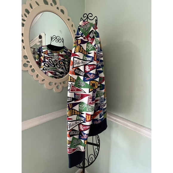 POLO / RALPH LAUREN - Embroidered POLO Pennants Baseball Flags M Sweater - Picture 9 of 11